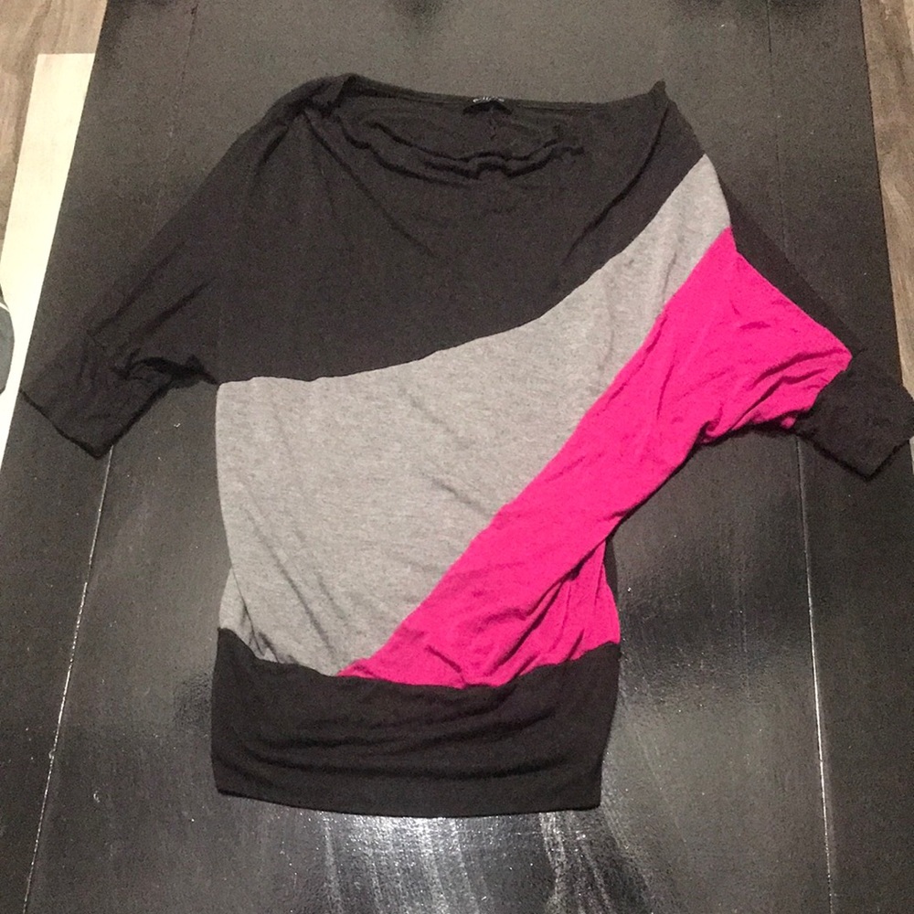 Women’s Colorblock Dolman Tunic - Black, Gray & Fuchsia